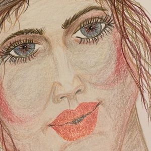 Unframed Original Art Portrait Drawing Pencil Crayon Beautiful Eyes